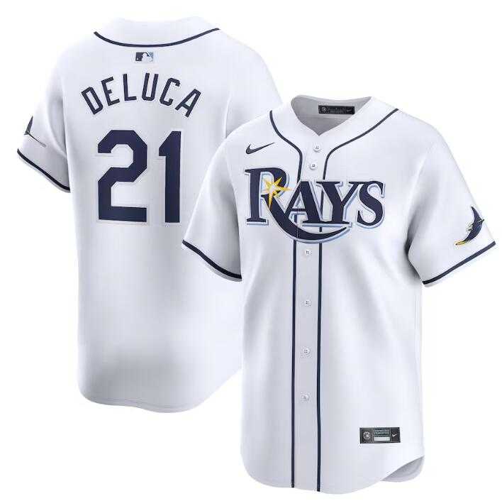 Mens Tampa Bay Rays #21 Jonny DeLuca White Home Limited Stitched Baseball Jersey Dzhi